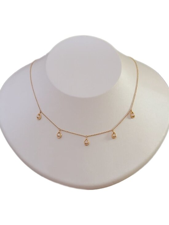 Jewelry - Lab Grown Diamond Teardrop Station Necklace Gold Over Silver NWT
